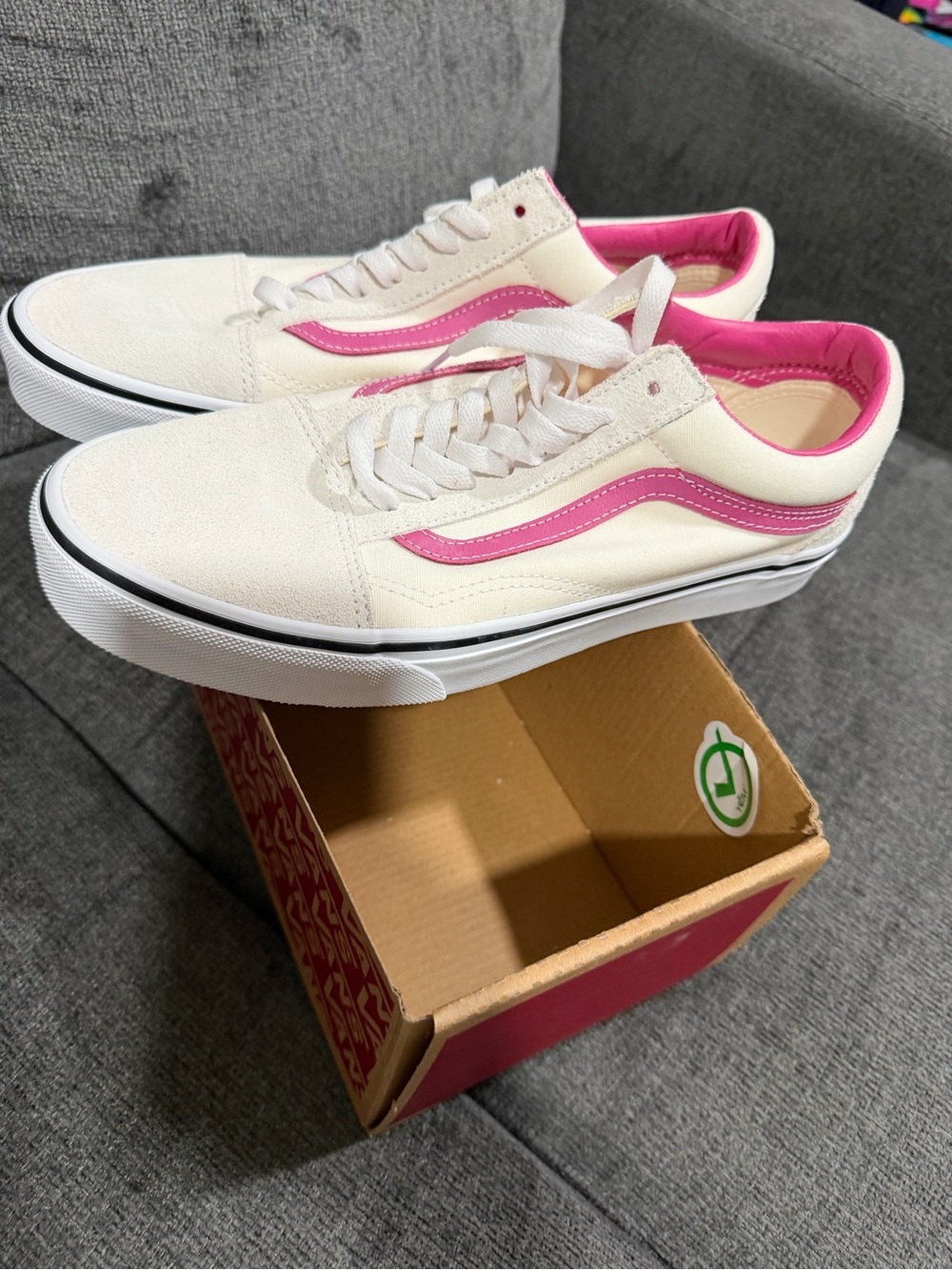 Vans Old Skool White cream Pop Raspberry Rose Skate Shoe VN000CR5YLZ Womens 10
